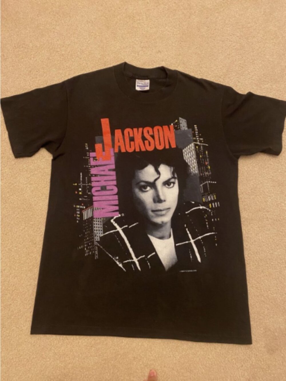 Michael Jackson Black Graphic T-Shirt City Skyline Portrait Tee